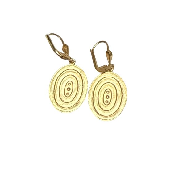 Gold Oval Dangle Earrings with Colorful Crystal Rhinestone Accents - Picture 4 of 6